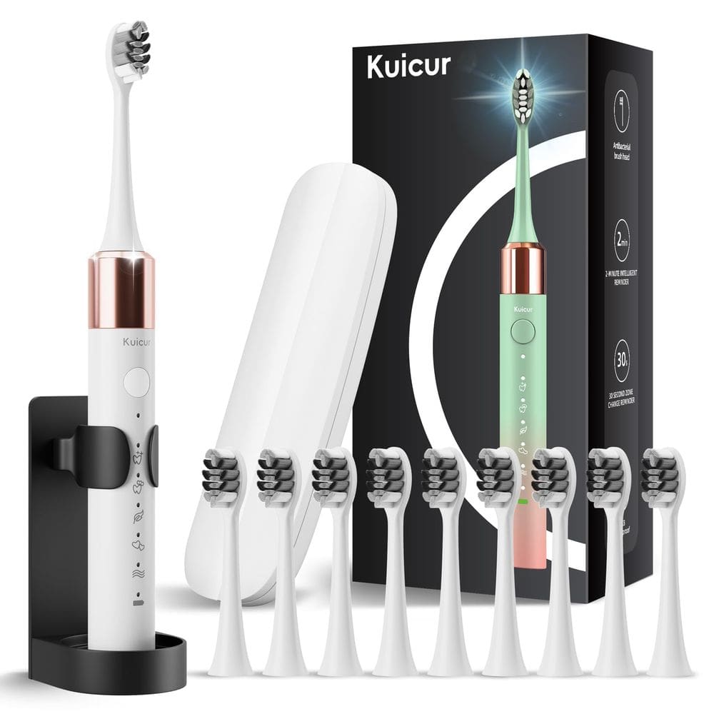 Escova de dentes elétrica Kuicur 42.000 VPM com 10 cabeças de escova e estojo