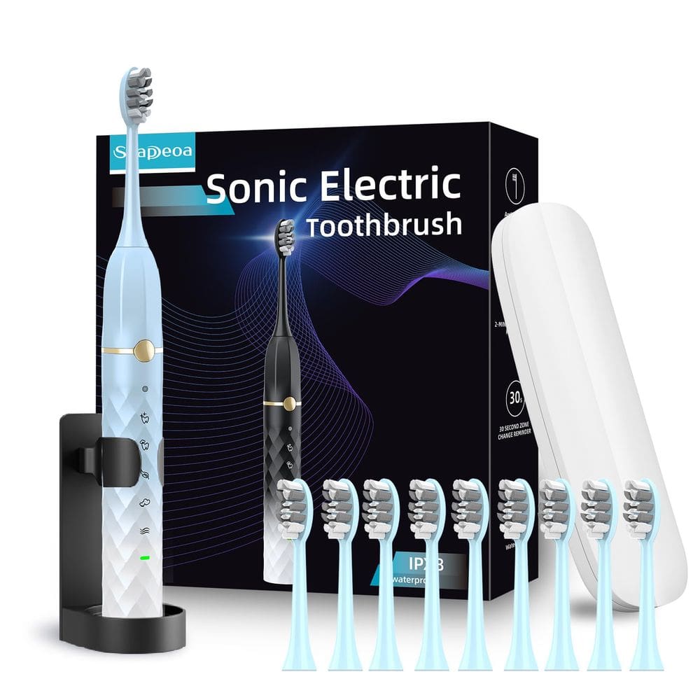 Conjunto de escovas de dentes elétricas Seapeoa com 10 cabeças de escova e estojo