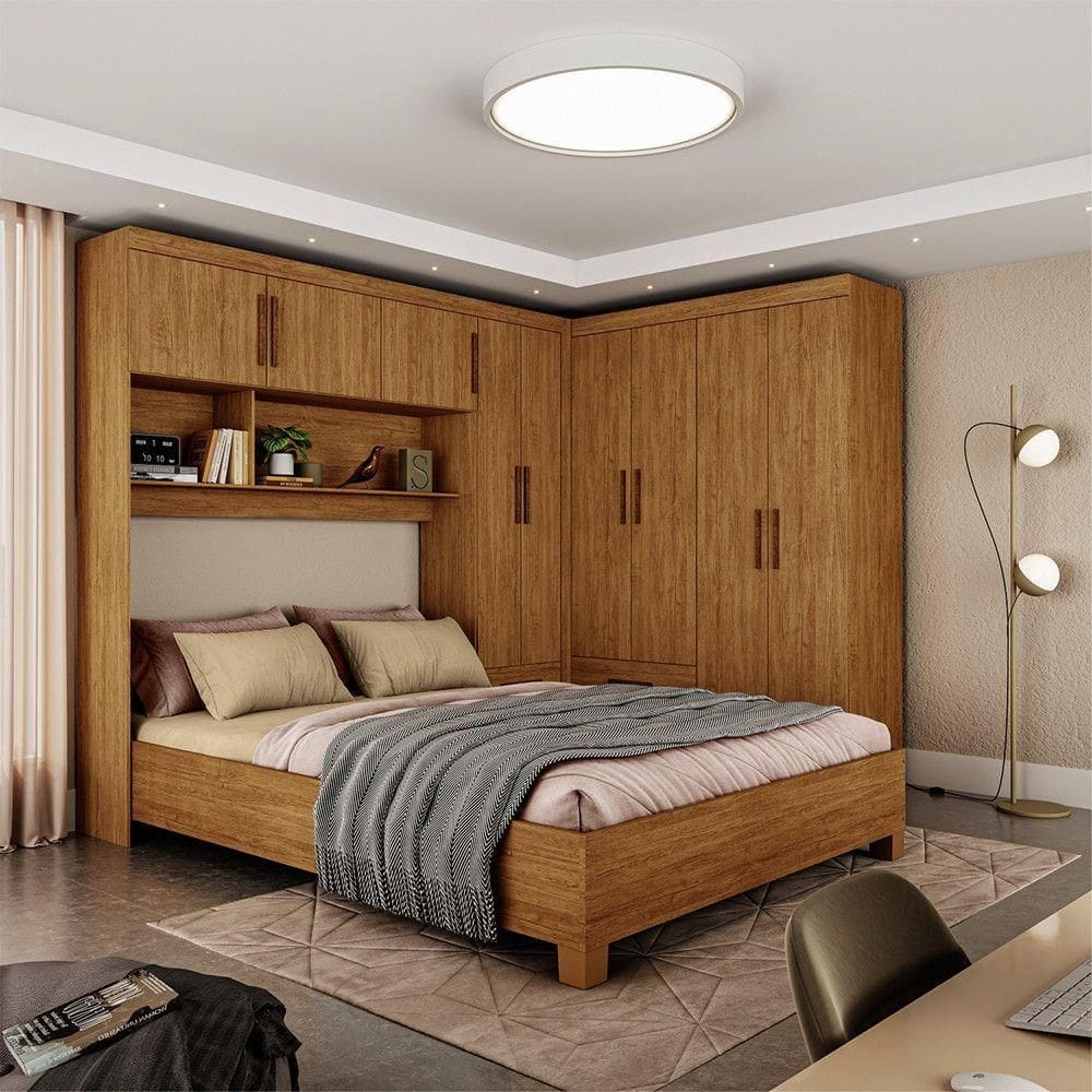 Guarda Roupa Casal Modulado 5 Portas com Cama Hercules 4 Portas 4 Gavetas Cinamomo