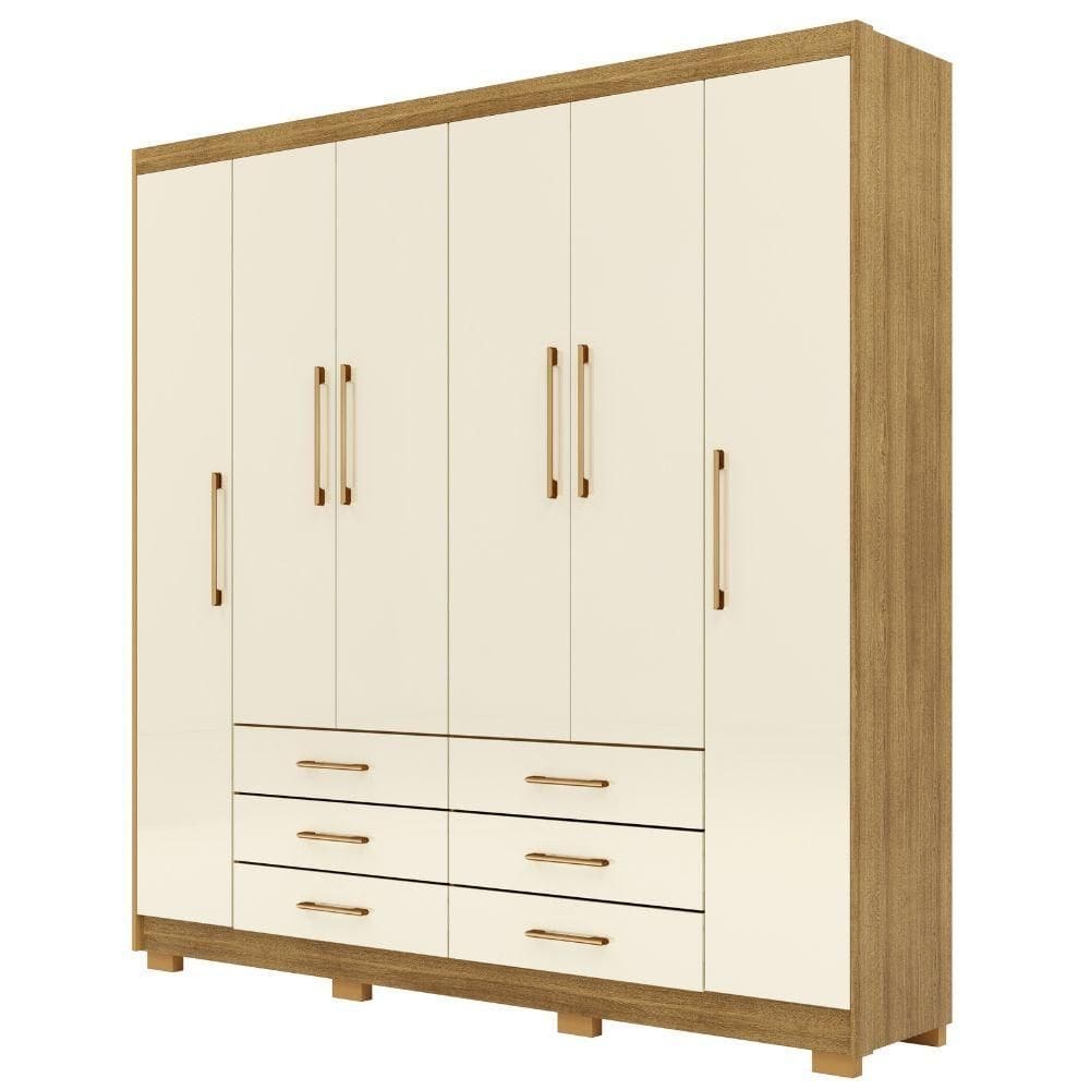 Guarda Roupa Casal Canadá 6 Portas Nature Champanhe Vila Rica