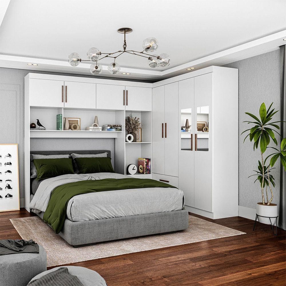 Guarda Roupa Casal Modulado 4 Portas Hercules 4 Portas 4 Gavetas com Espelho Branco