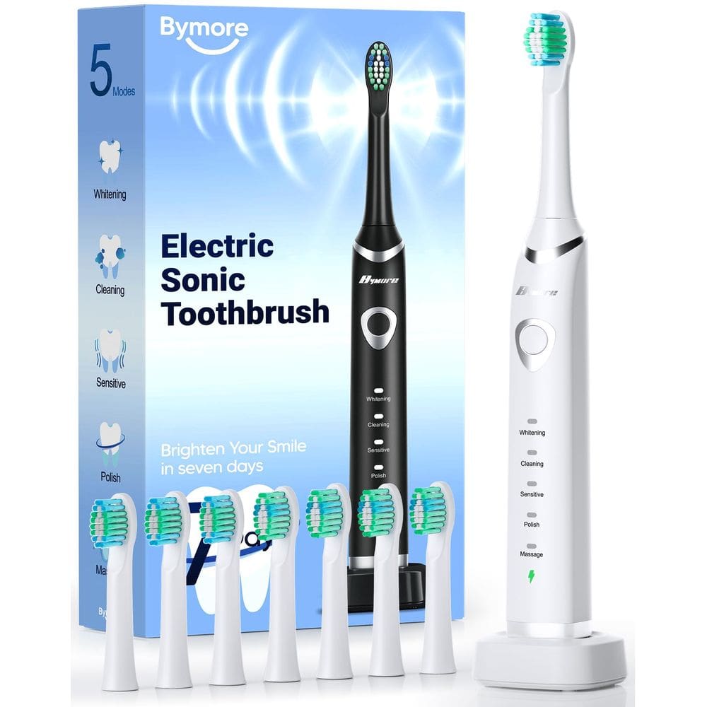 Escova de dentes elétrica Bymore para adultos com 8 cabeças de reposição