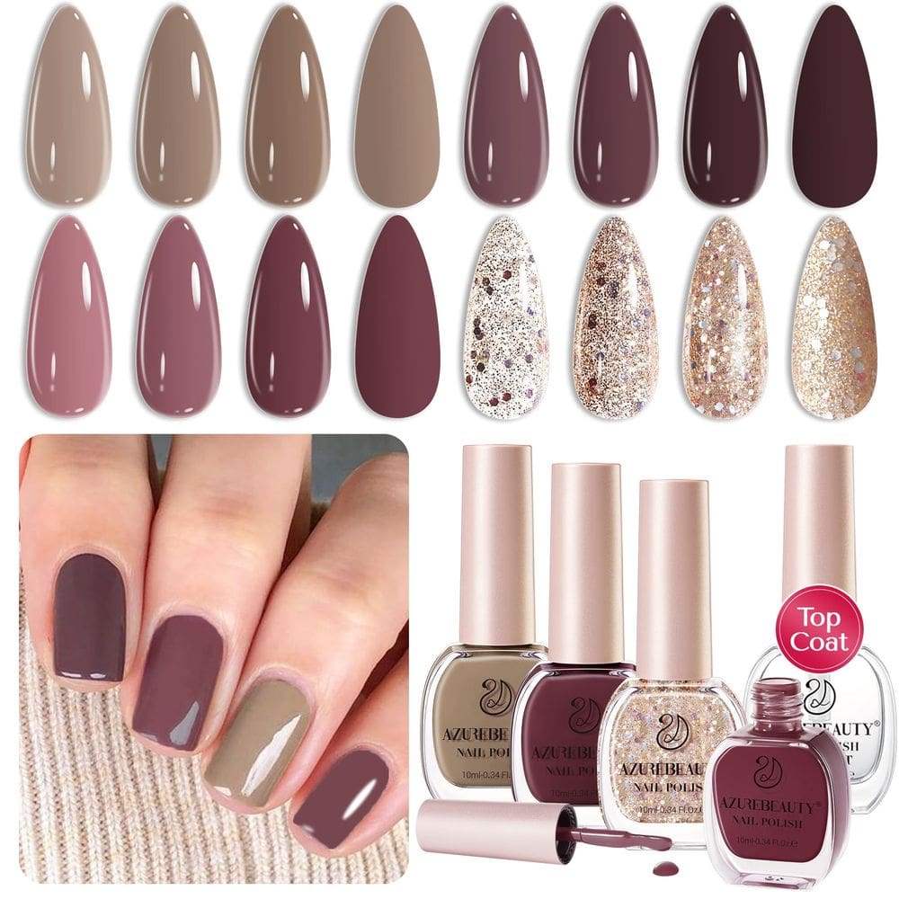 Conjunto de esmaltes AZUREBEAUTY Vegan 4 cores Nude Purple Glitter