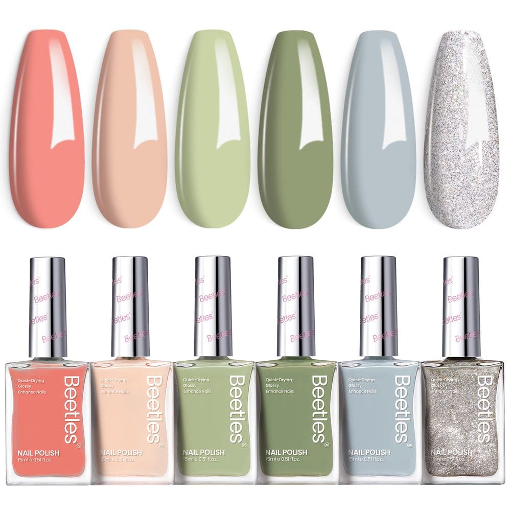Conjunto de esmaltes Beetles P176, 6 cores, 15 ml, efeito glitter