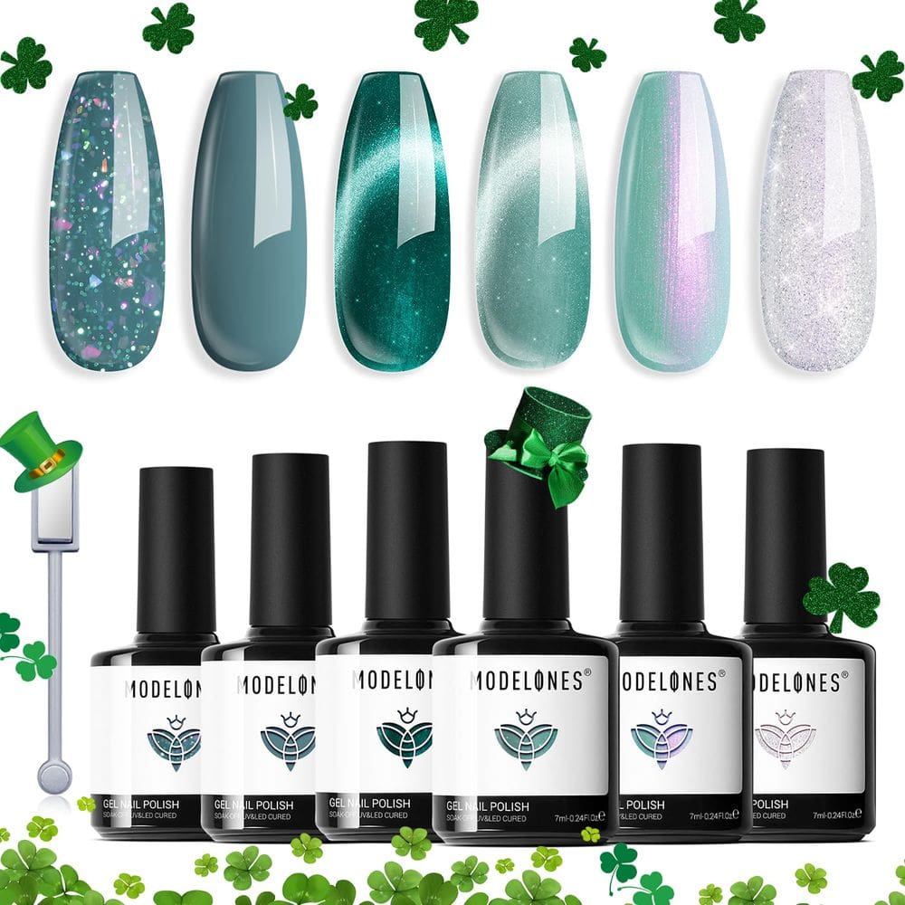 Verniz de unhas Modelones Cat Eye Gel 9D verde holográfico 6 cores