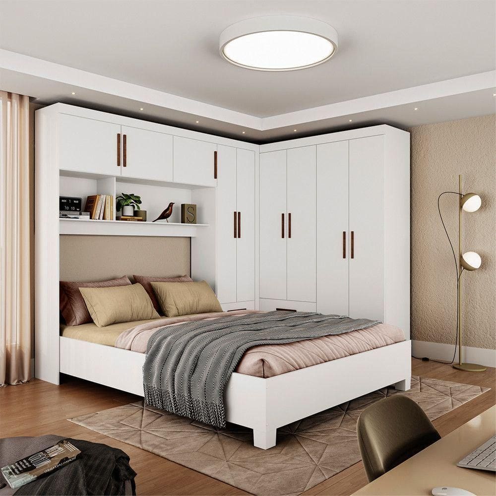 Guarda Roupa Casal Modulado 5 Portas com Cama Hercules 4 Portas e 4 Gavetas Branco