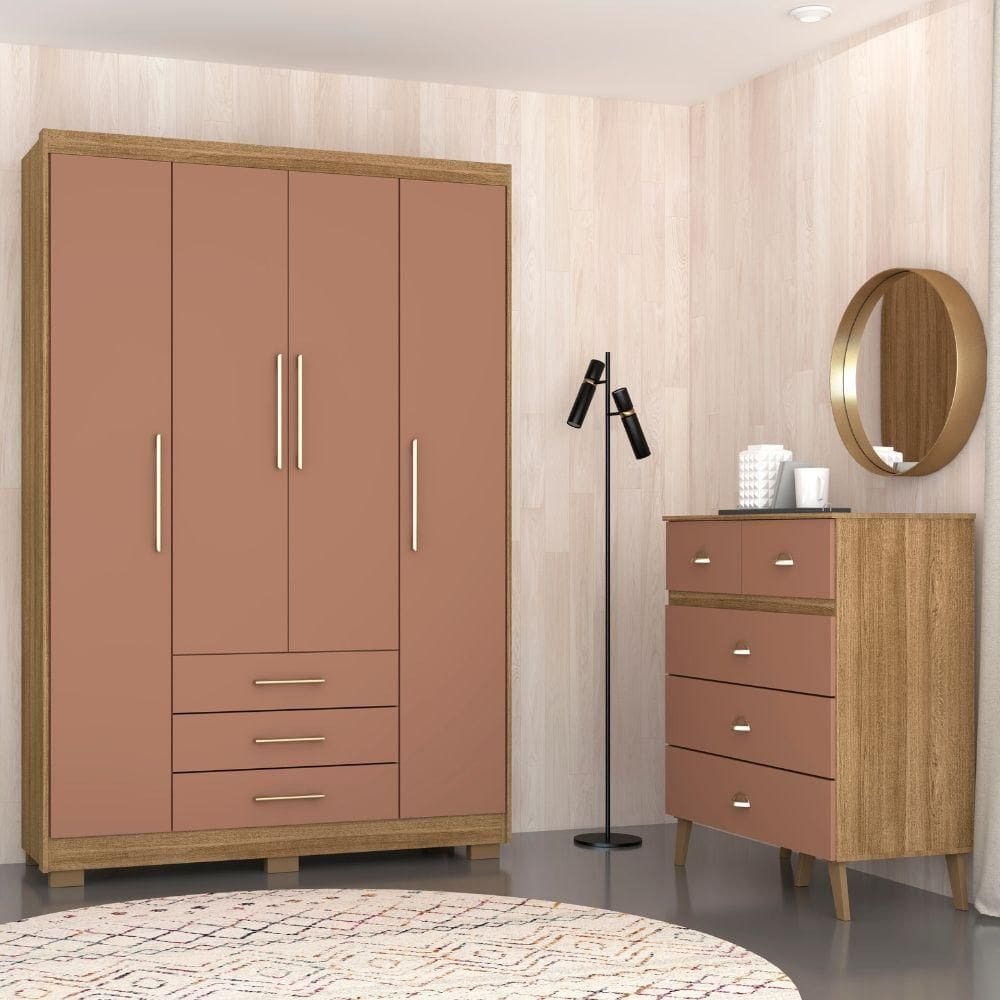 Cômoda Ibiza E Guarda Roupa Espanha 4 Portas Nature Camarim Vila Rica