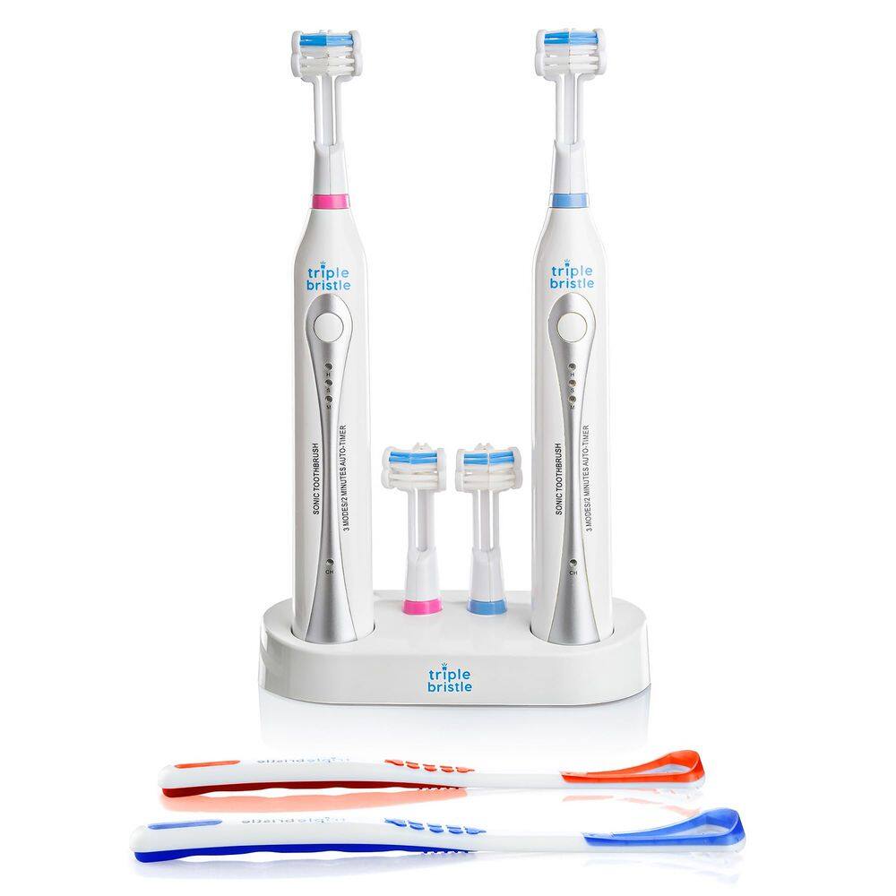 Escova de dentes elétrica Triple Bristle Duo com estação de carregamento dupla
