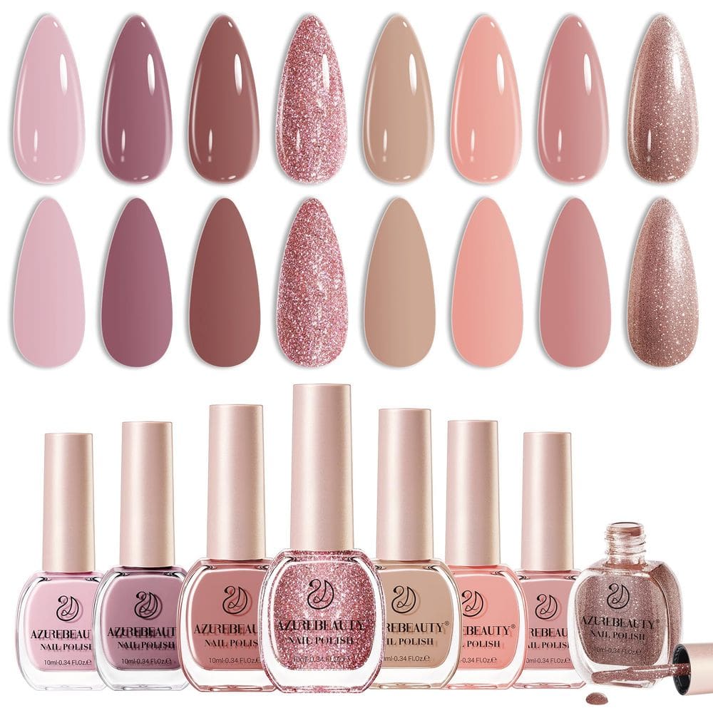 Conjunto de esmaltes AZUREBEAUTY 8 cores rosa nude glitter 10 mL
