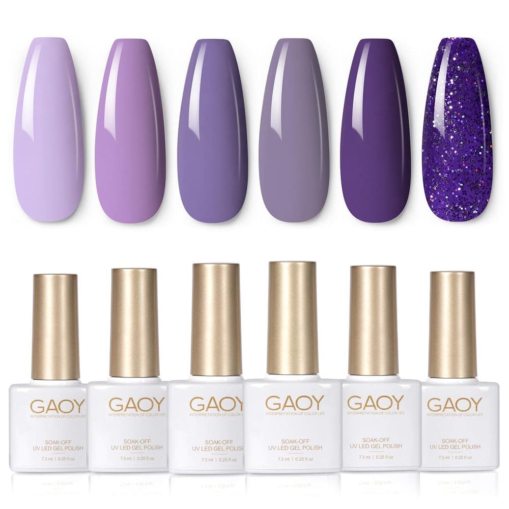 Conjunto de esmaltes de gel GAOY Purple 6 cores Glitter Soak Off