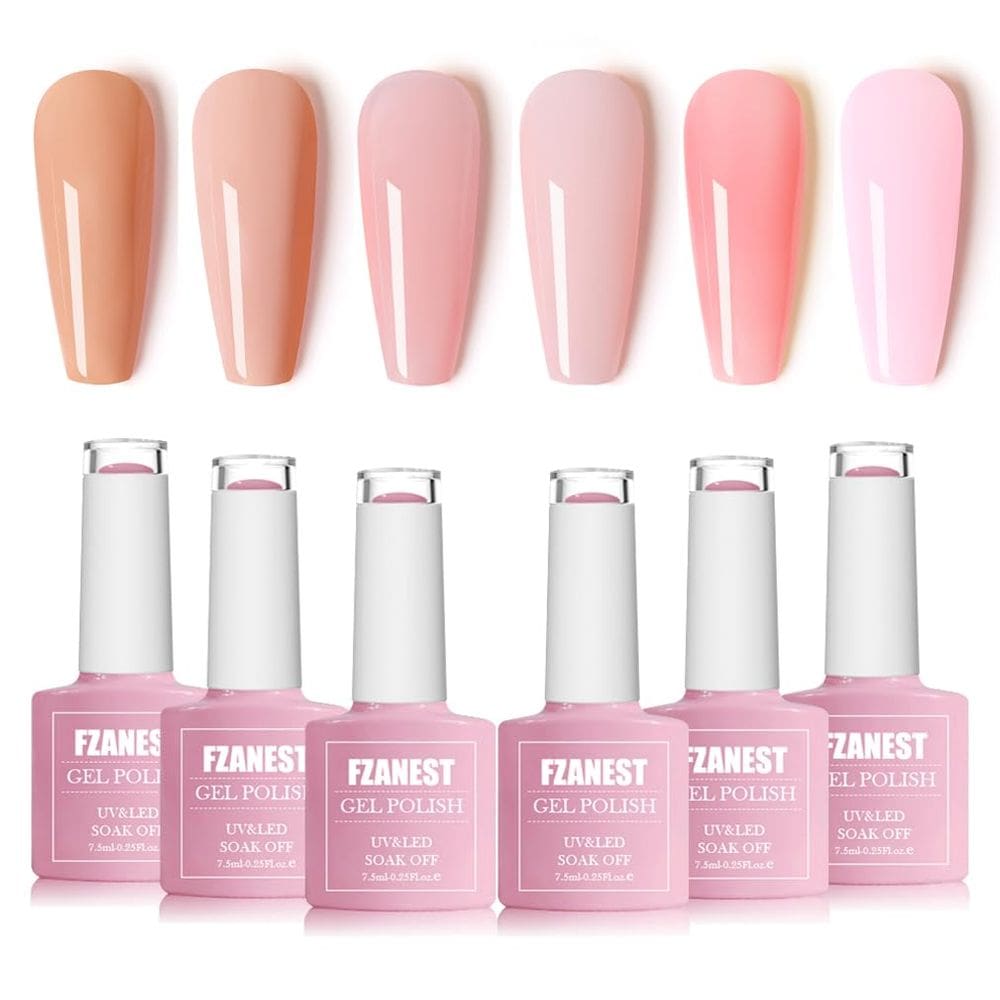 Conjunto de esmaltes de gel FZANEST Jelly Nude de 6 cores com lâmpada UV/LED