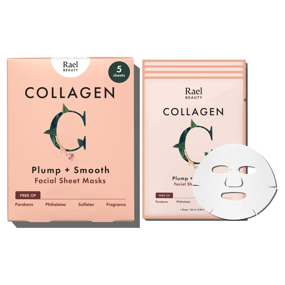 Máscara facial Rael Collagen com extratos de frutas nutritivos, 5 folhas