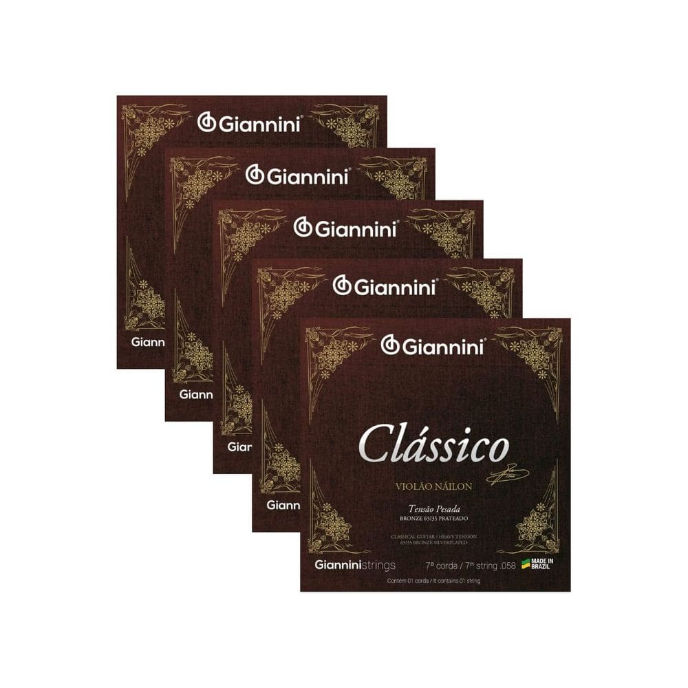 Kit 5 Cordas Violão Nylon 7ª corda Giannini Genwpa.7 Bronze 65/35 Pesado