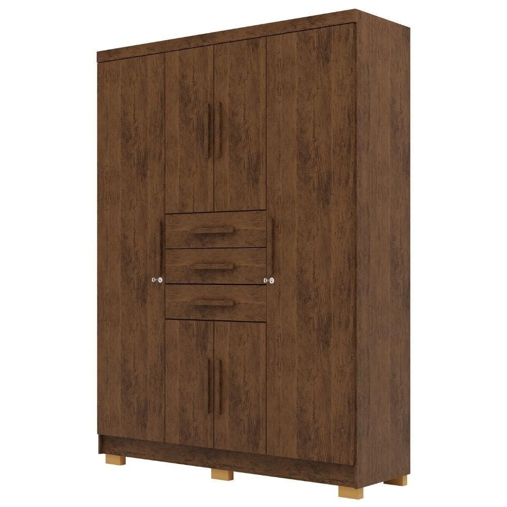 Guarda Roupa Casal Taurus 6 Portas Imbuia Rústico Vila Rica