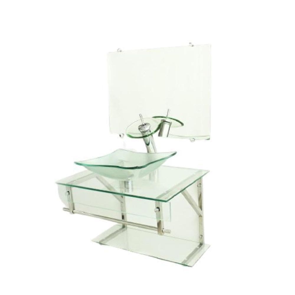 Gabinete De Vidro 60Cm Iqx Inox Com Cuba Quadrada - Incolor