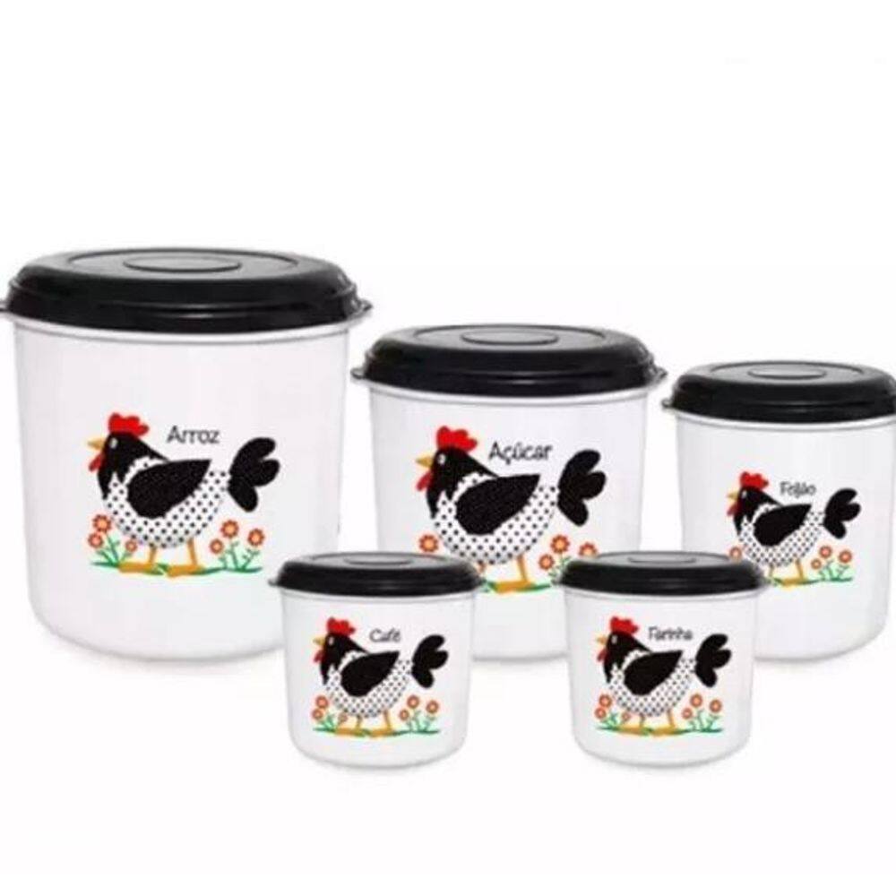 Pote Plastico Conjunto Mantimento Galinha 5 Peças