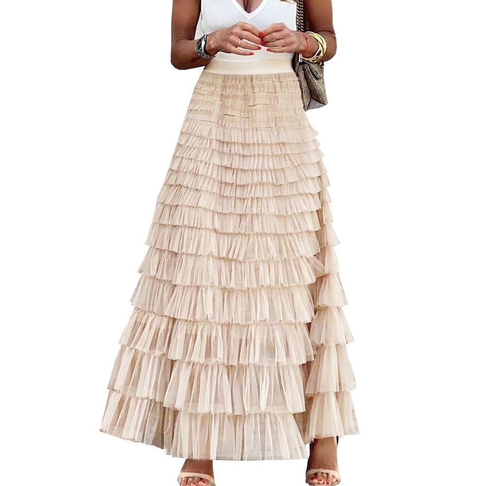 Saia maxi de tule Flygo para mulheres tamanho damasco GG
