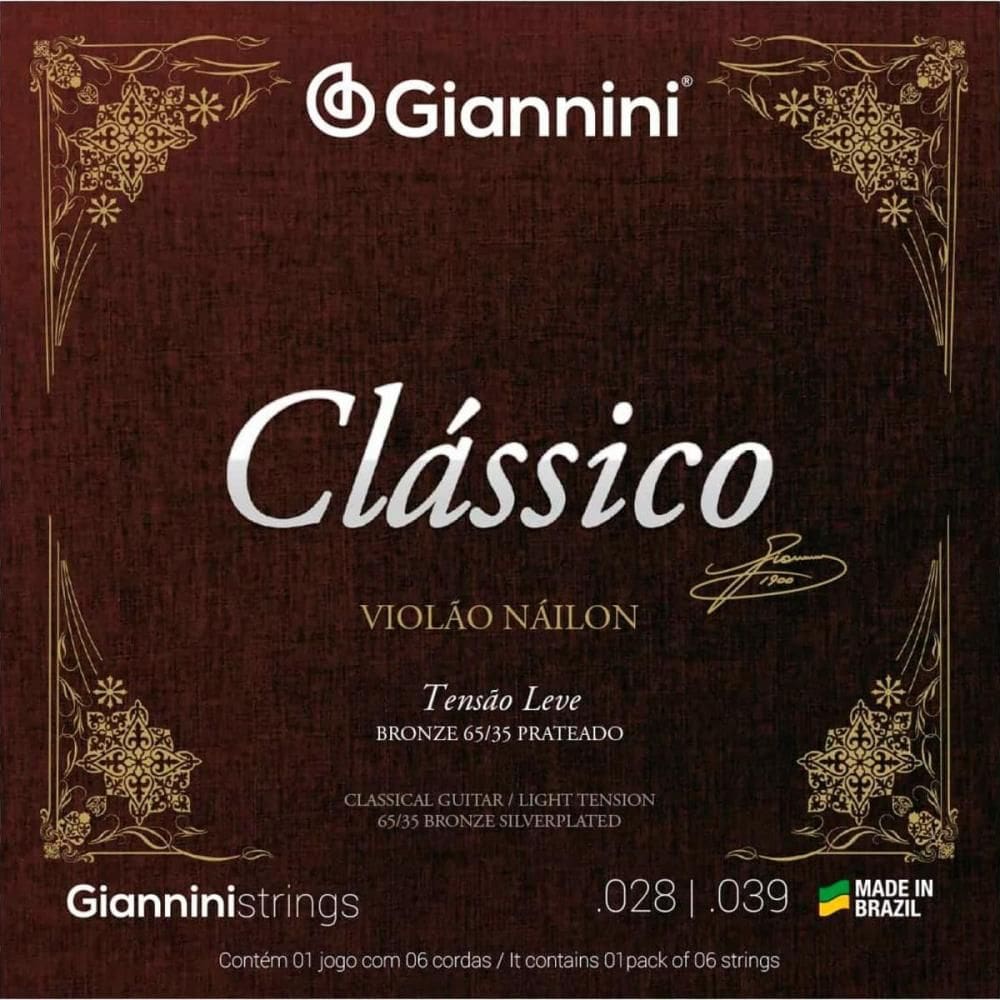 Kit 5 Encordoamento Violão Nylon Giannini Genwpl Leve Clássico