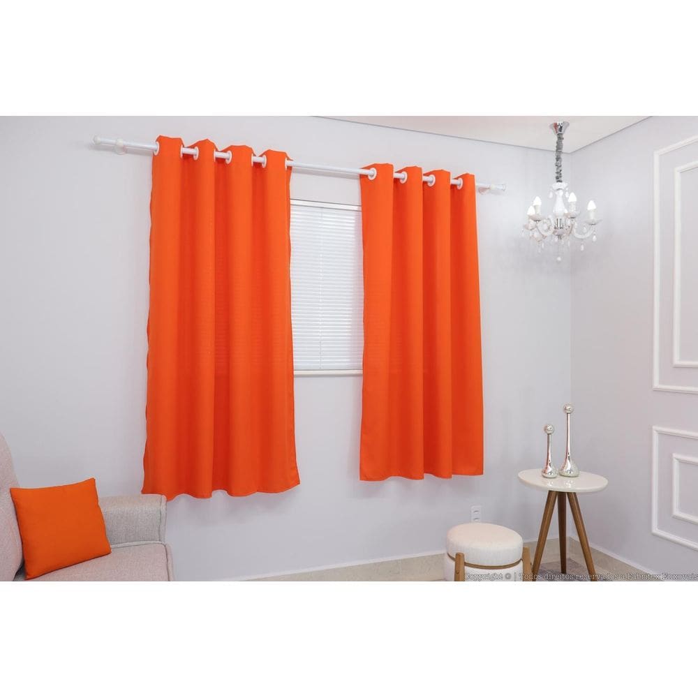 Cortina Lana Laranja Oxford 300X180 Para Sala/Quarto