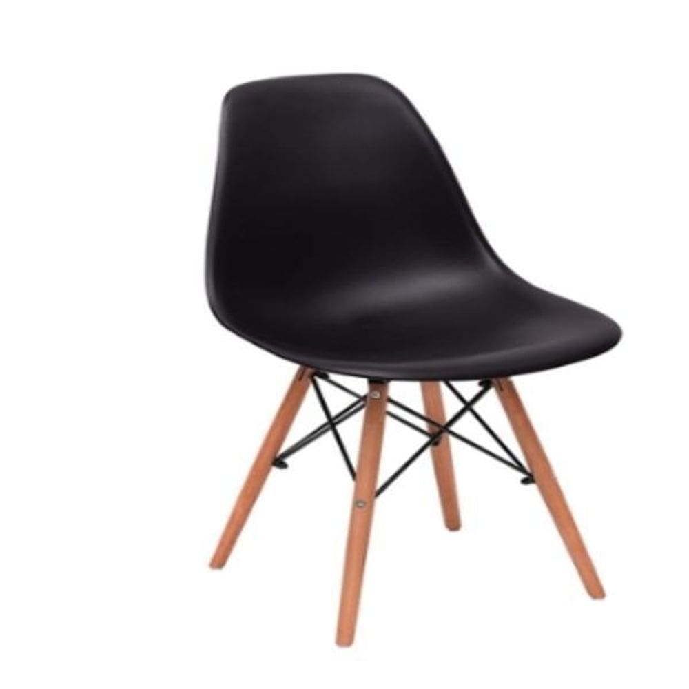 Cadeira Eiffel Eames Preta Base Madeira