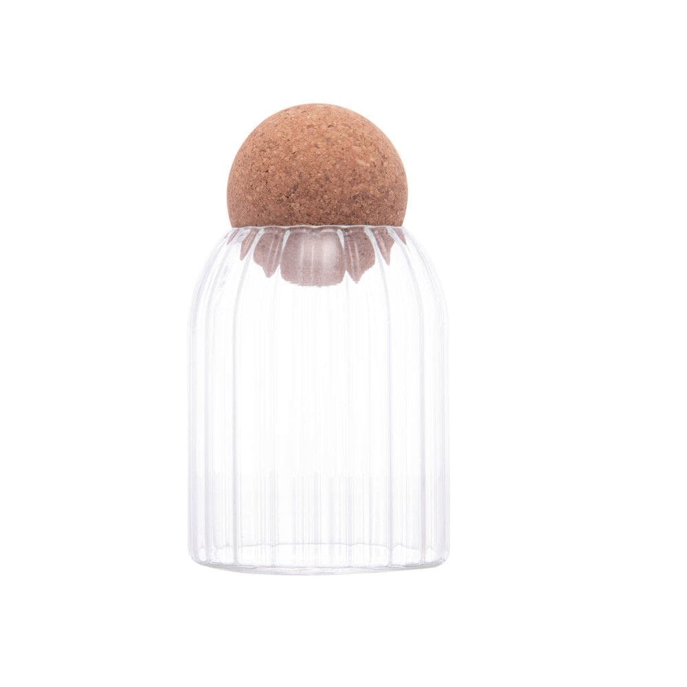 Pote Porta Mantimentos de Vidro Canelado C/Tampa Esfera de Cortiça Classic 550ml Lyor