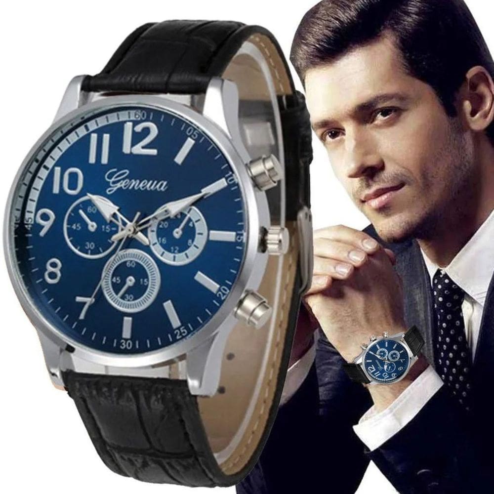 Relógio Masculino De Pulso Geneva Men Fundo Azulado
