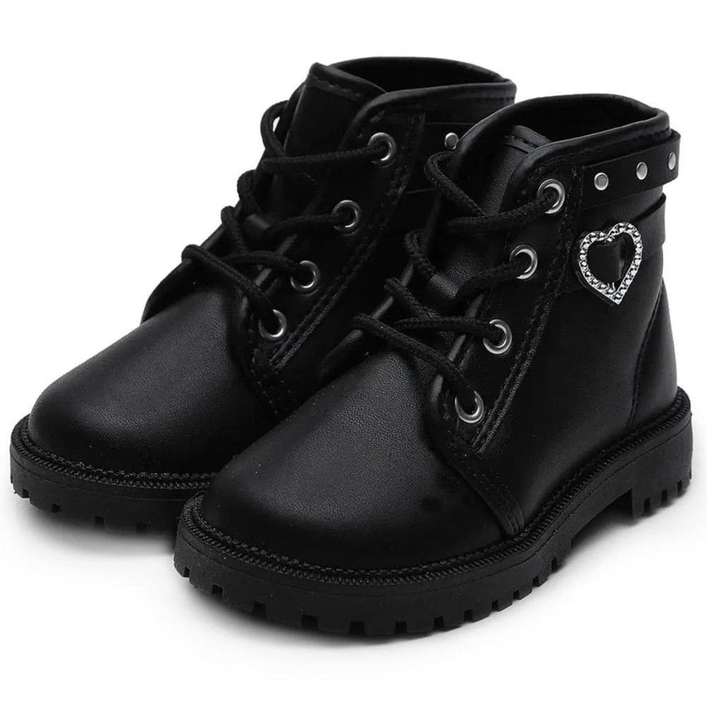 Bota Coturno Infantil Molekinha Coração Menina - Preto