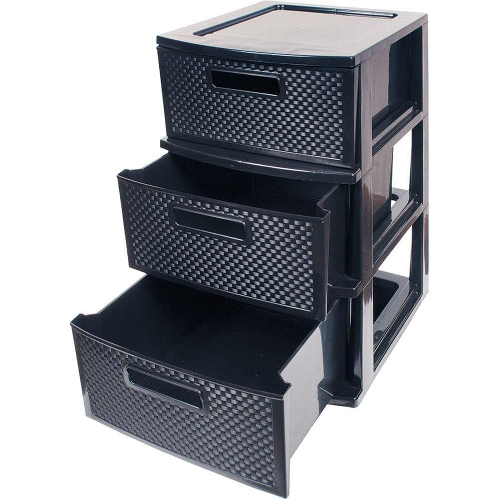Gaveteiro Com 3 Gavetas Grande Preto Rattan São Bernardo