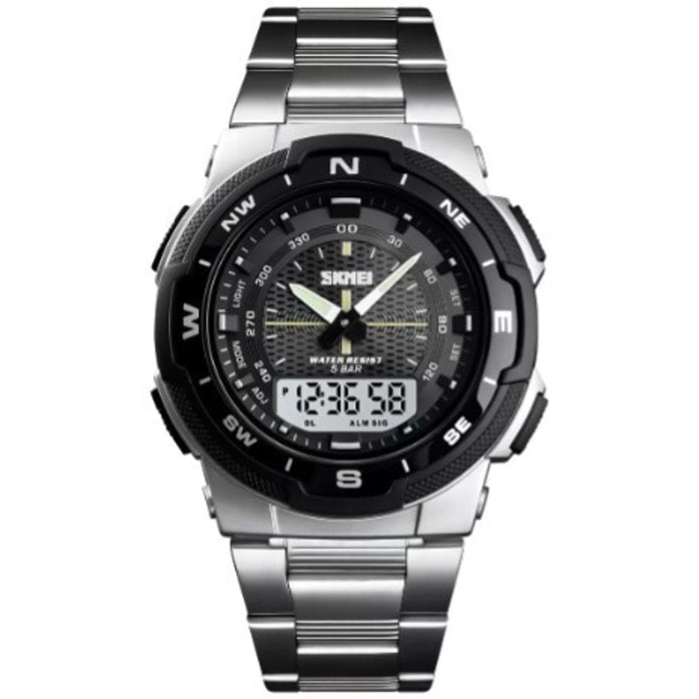 Relogio Masculino SKMEI Analogico Digital 39mm Correia Aço Prata