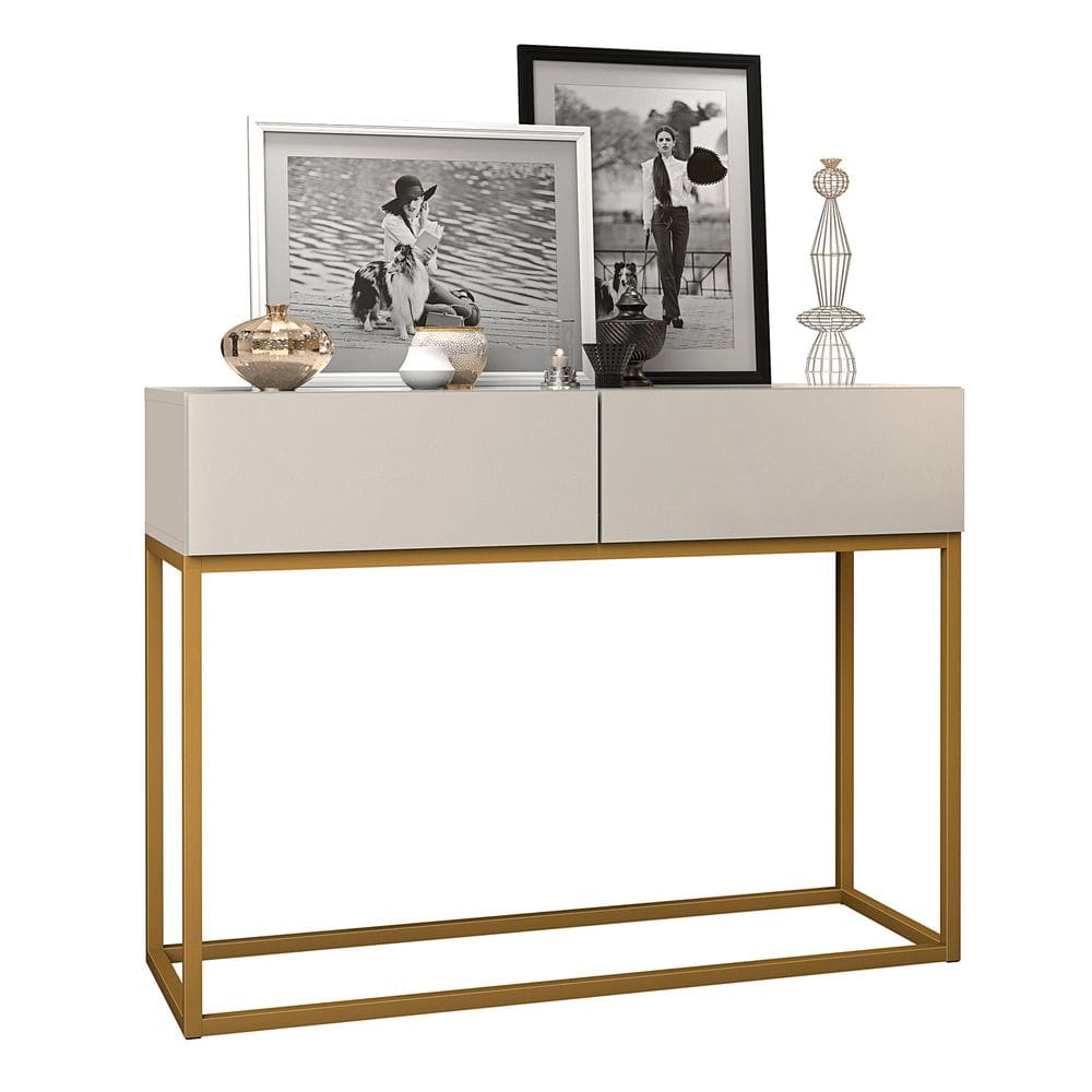 Aparador Buffet Pequeno Com Pés de Ferro Dourado Eros 90cm