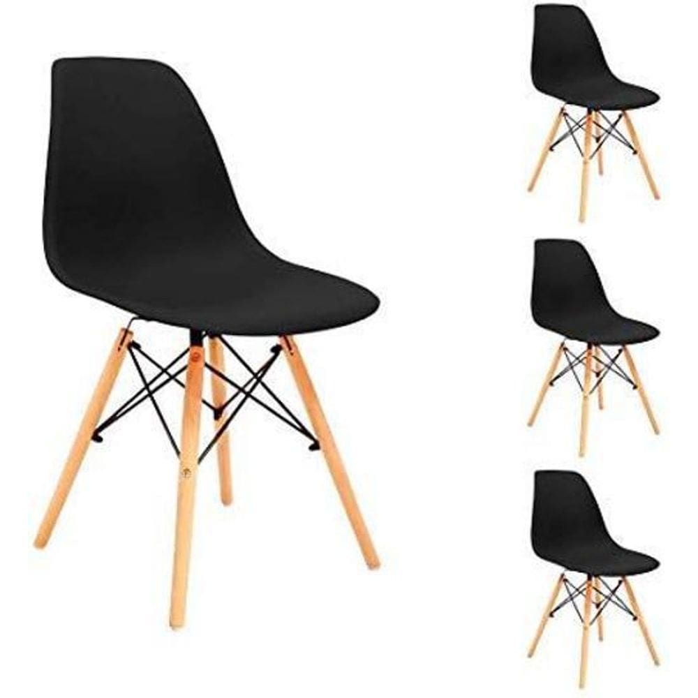 Kit Com 04 Cadeiras Eames Eiffel Base Madeira Preto