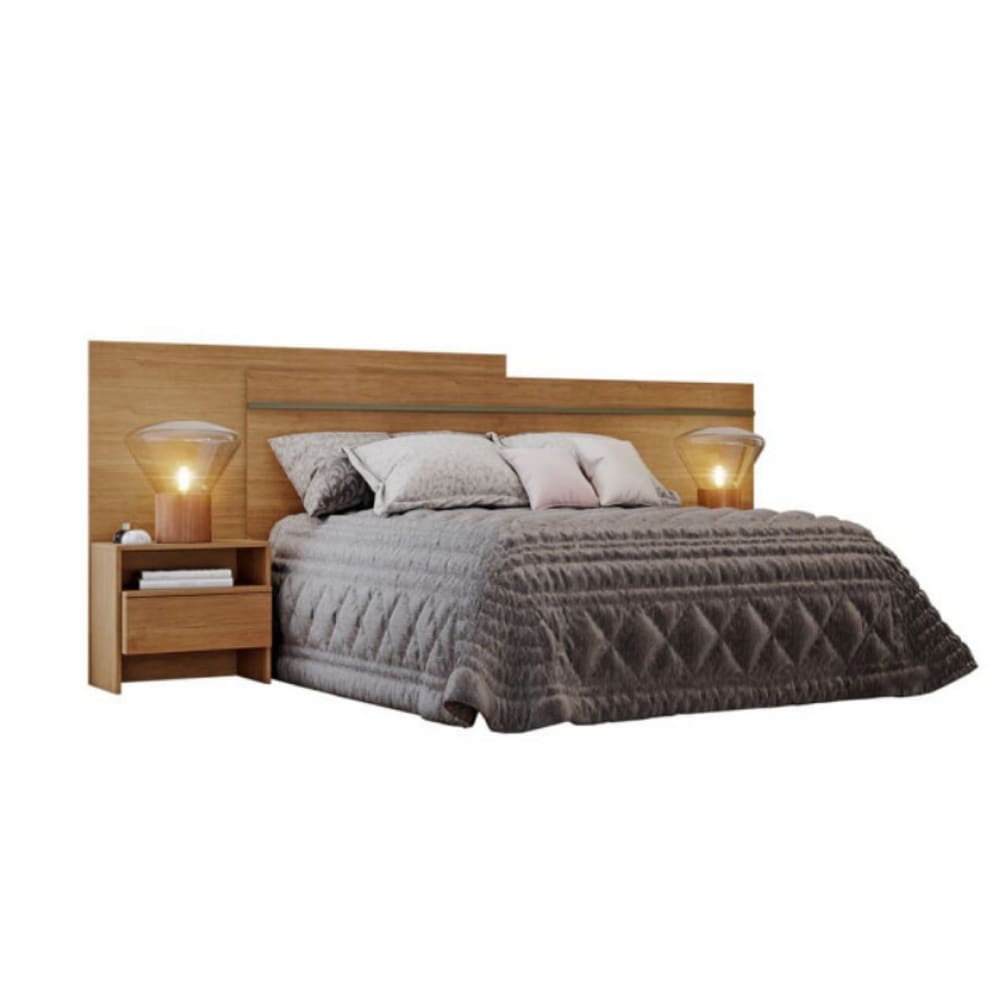 Cabeceira Casal com 2 Mesas de Cabeceiras Prime - Móveis Novo Horizonte Cumaru