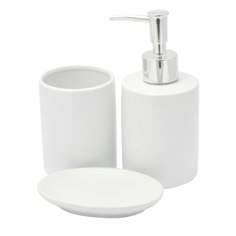 Kit Banheiro Lavabo Branco Com Dispenser 3 Peças 4484 Prata
