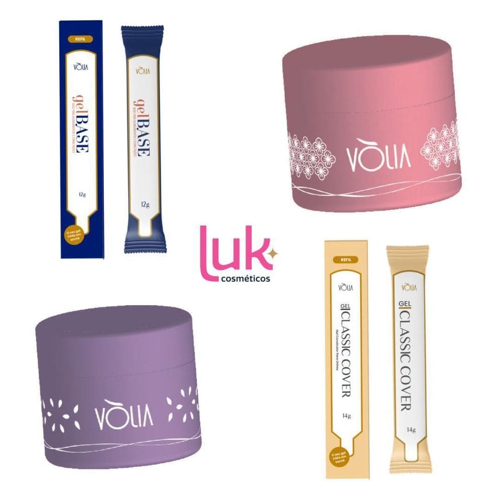 Kit Refil Gel Base + Gel Volia Classic Cover + 2 Potes Volia