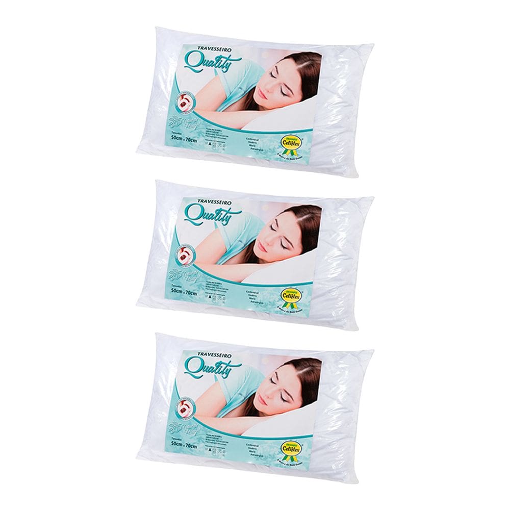 Kit 3 Travesseiros 50x70cm Quality Fibra Super Soft Siliconada e Poliéster Antialérgico Branco - Cel