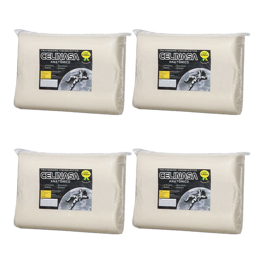 Kit 4 Travesseiro Espuma Viscoelástica Revestimento Poliéster e Algodão Antialérgico - Celinasa