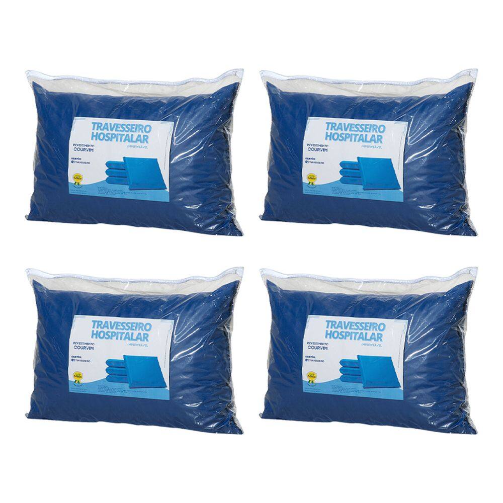 Kit 4 Travesseiro Hospitalar Impermeável 60x40x10cm em Revestimento Courvim