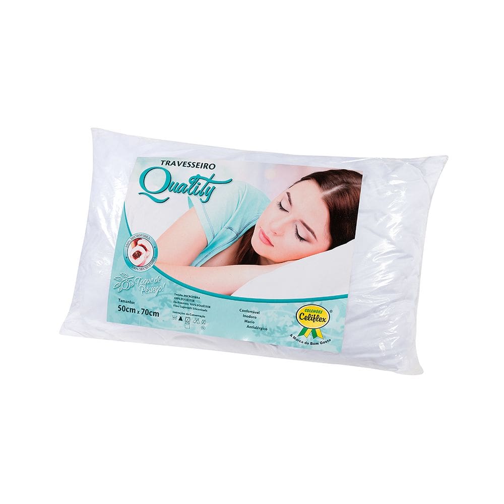 Travesseiro 50x70cm Quality Lavável em Poliéster Super Soft Branco - Celiflex