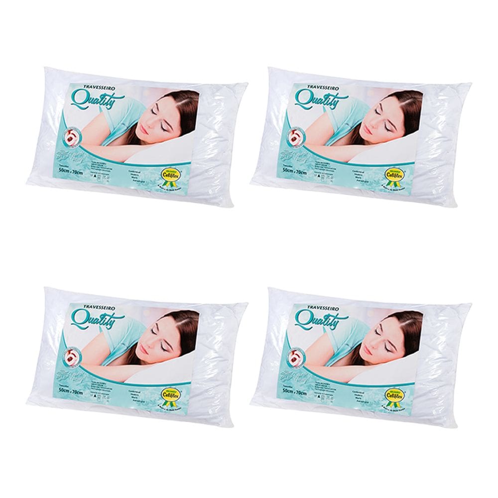 Kit 4 Travesseiro 50x70cm Quality Lavável em Poliéster Super Soft Branco - Celiflex