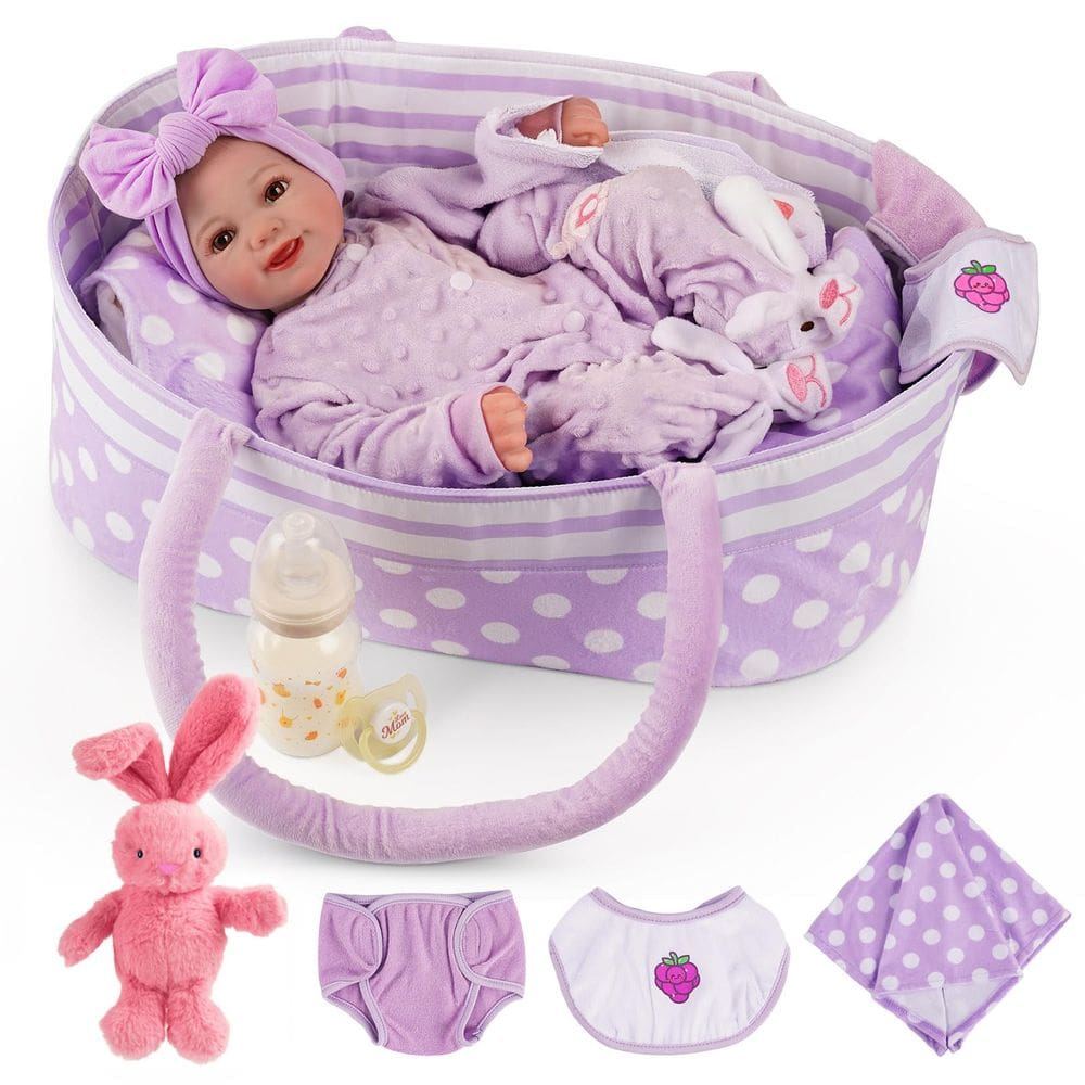 Boneca Reborn BABESIDE Lifelike 43 cm com berço e kit de alimentação