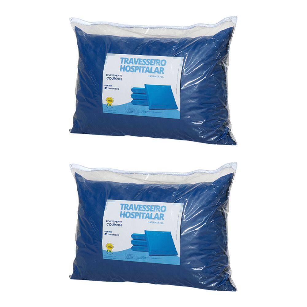 Kit 2 Travesseiro Hospitalar Pós Operatório Revestido em Napa Impermeável 60x40x10cm