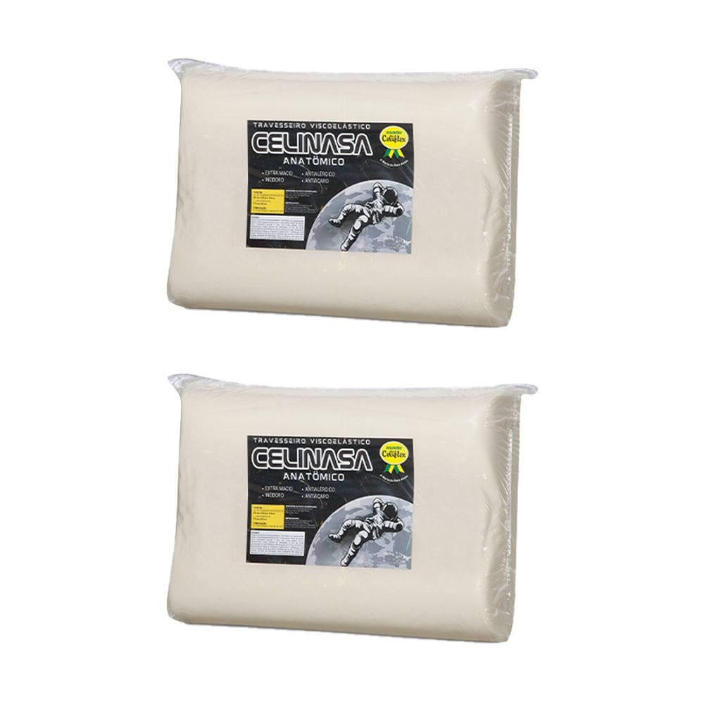 Kit 2 Travesseiro Espuma Viscoelástica Revestimento Poliéster e Algodão Antialérgico - Celinasa