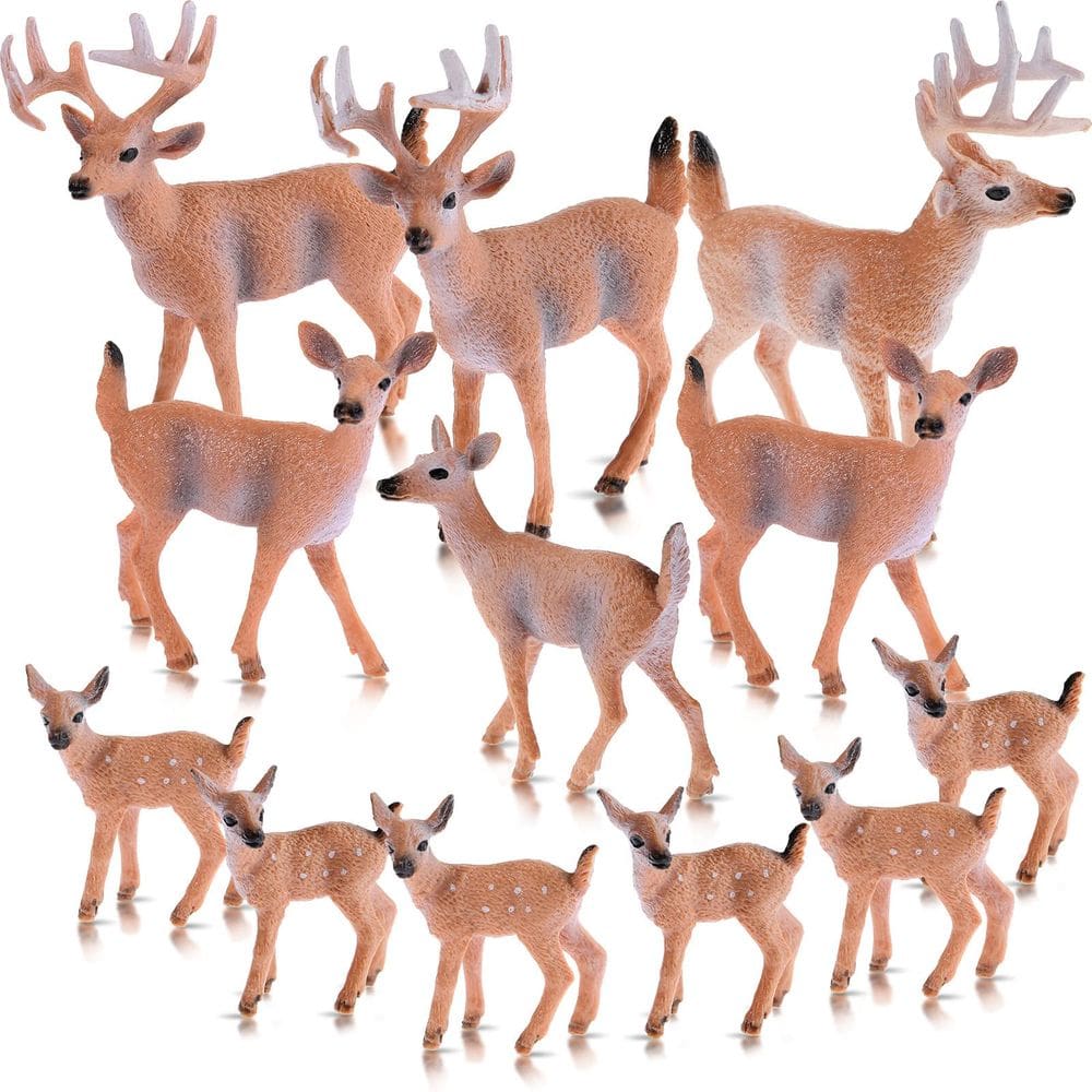 Estatuetas Skylety Deer Family 12 peças de plástico PVC de 10 cm