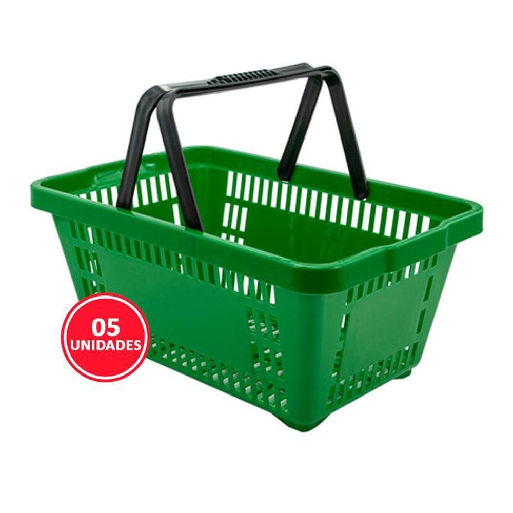 Kit 05 Cestas Plásticas 18L Verde - Empilhável