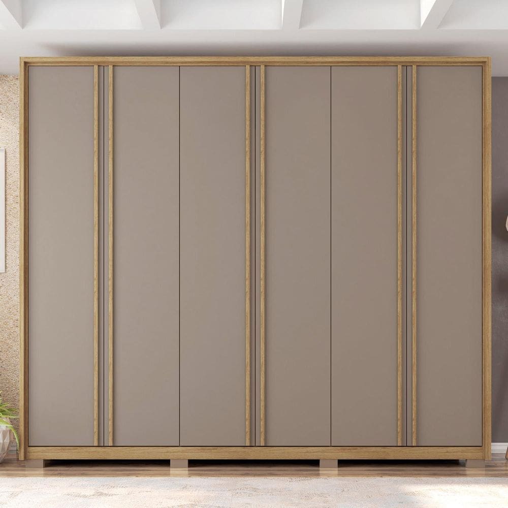 Guarda-roupa Casal 6 Portas 6 Gavetas com Pés Suburban Espresso Móveis Buriti/Cinza