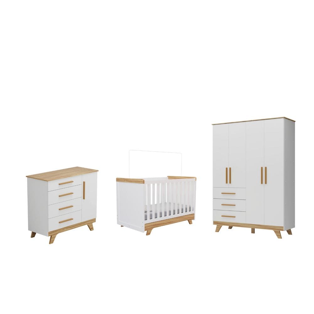 Quarto Completo Bebe Moveis Peroba Retro Ls MDF Berço 3x1