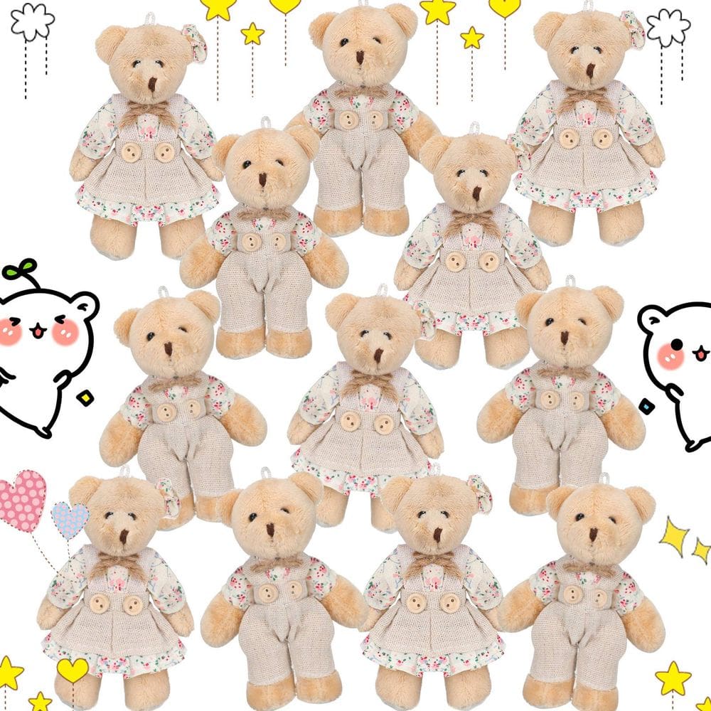 Animais de pelúcia Skylety Mini Bear com roupas de estopa, 10 cm, 12 unidades