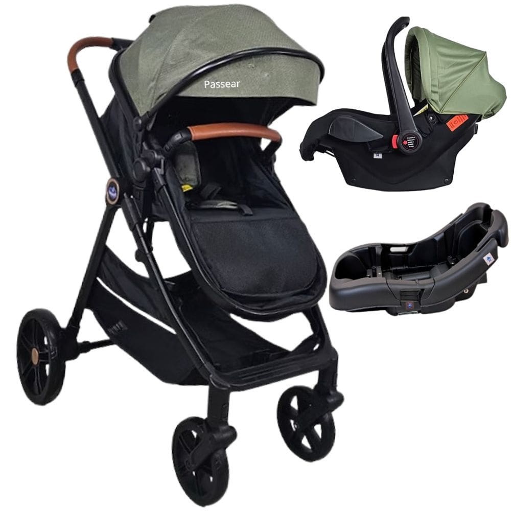Carrinho De Bebe 3 Em 1 Apolo Verde + Bebe Conforto Aconchego + Base - Passear Baby