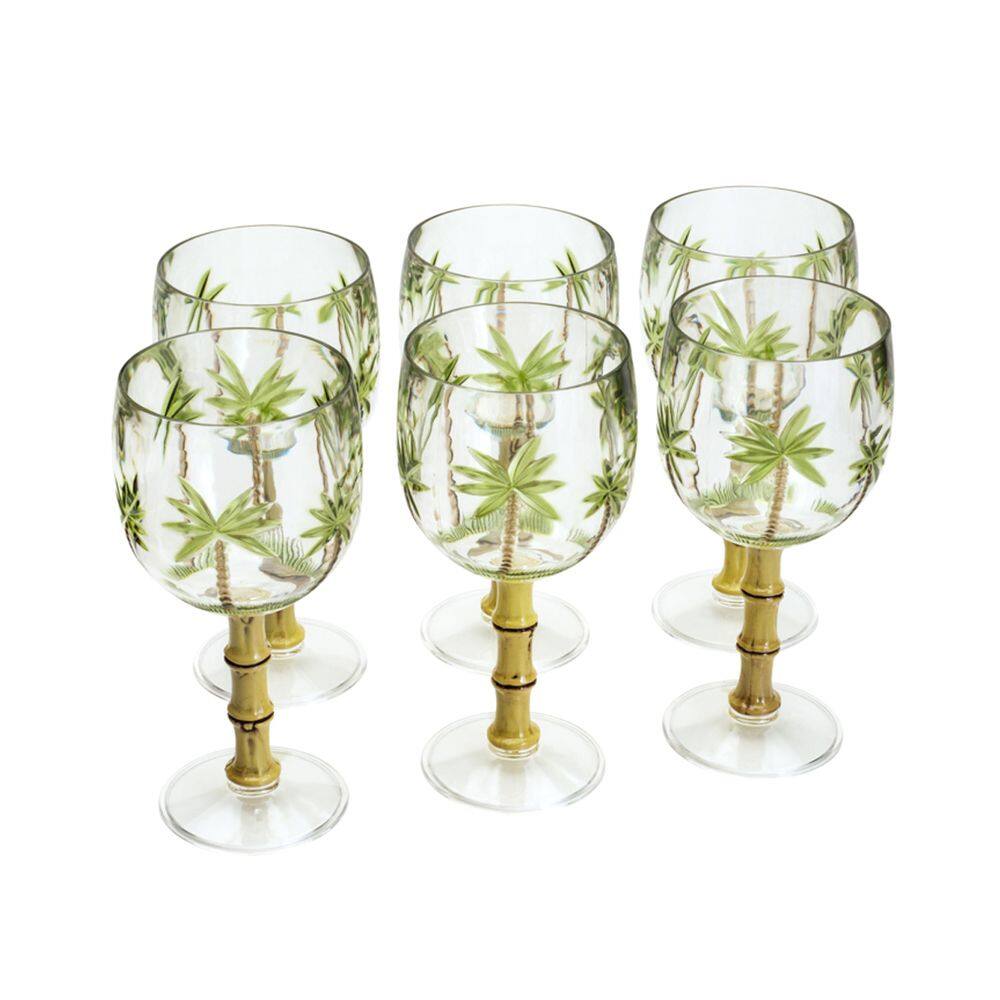 Cj 6 Taças de Acrílico Palm Tree Handpaint 495ml Wolff