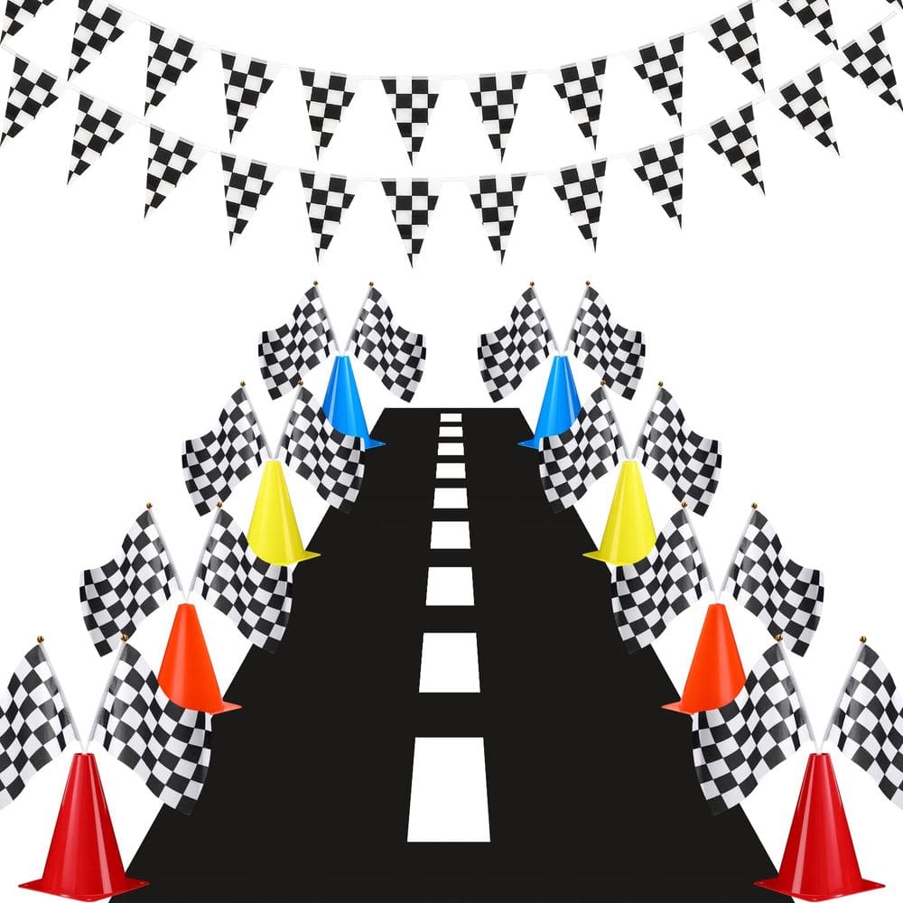 Suprimentos para festas Skylety Traffic Cones e Conjunto de bandeiras de corrida